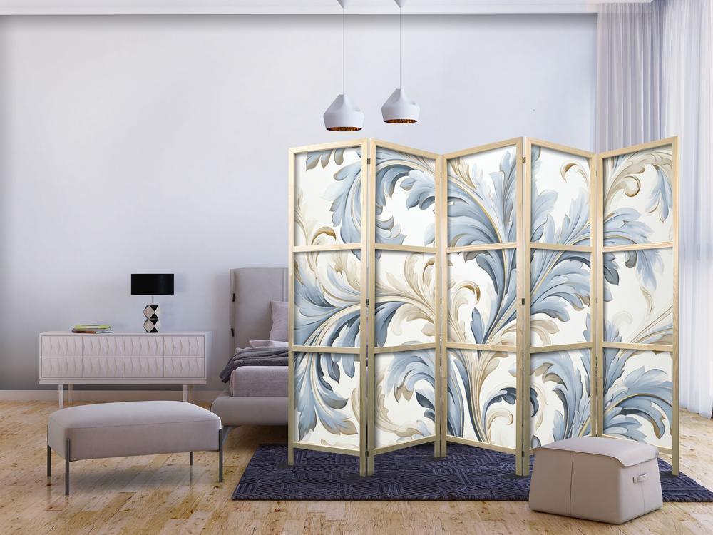 Japanese Room Divider - Baroque Ornaments in Light - Cream-Blue Colors