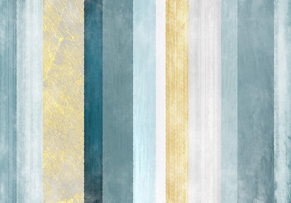 Wall Mural - Striped pattern - abstract background in stripes in blue tones with gold pattern-Wall Murals-ArtfulPrivacy