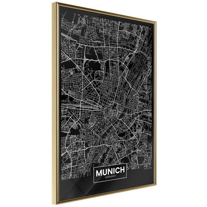 Wall Art Framed - City Map: Munich (Dark)-artwork for wall with acrylic glass protection