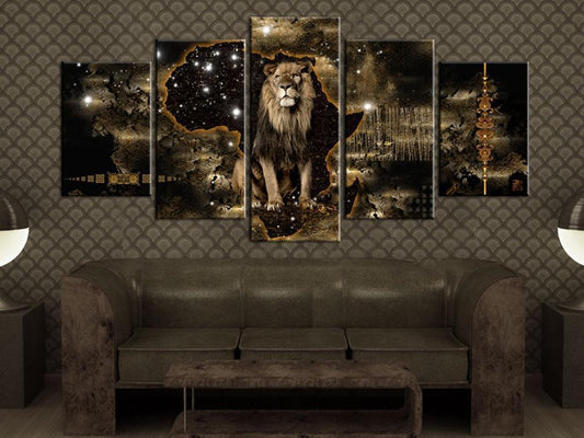 Canvas Print - Golden Lion (5 Parts) Wide-ArtfulPrivacy-Wall Art Collection