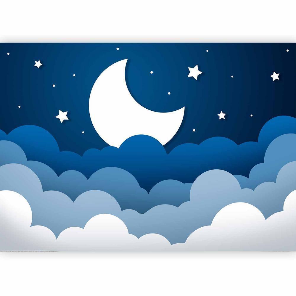 Wall Mural - Moon dream - clouds on a dark blue sky with stars for children