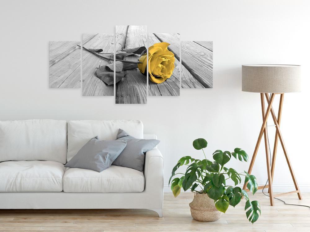 Canvas Print - Rose on Wood (5 Parts) Wide Yellow-ArtfulPrivacy-Wall Art Collection