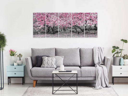 Canvas Print - Magnolia Park (5 Parts) Narrow Pink-ArtfulPrivacy-Wall Art Collection