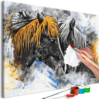 Start learning Painting - Paint By Numbers Kit - Black and Yellow Horses - new hobby