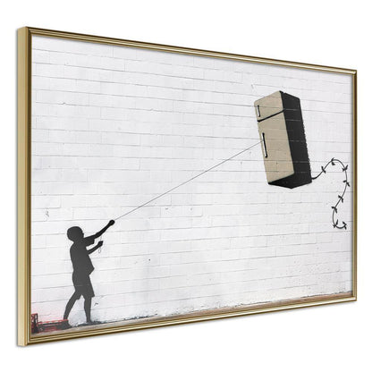 Urban Art Frame - Banksy: Fridge Kite-artwork for wall with acrylic glass protection