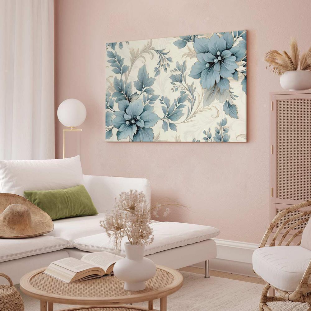 Canvas Print - Turquoise Flowers in Retro Ambience Floristic Ornaments