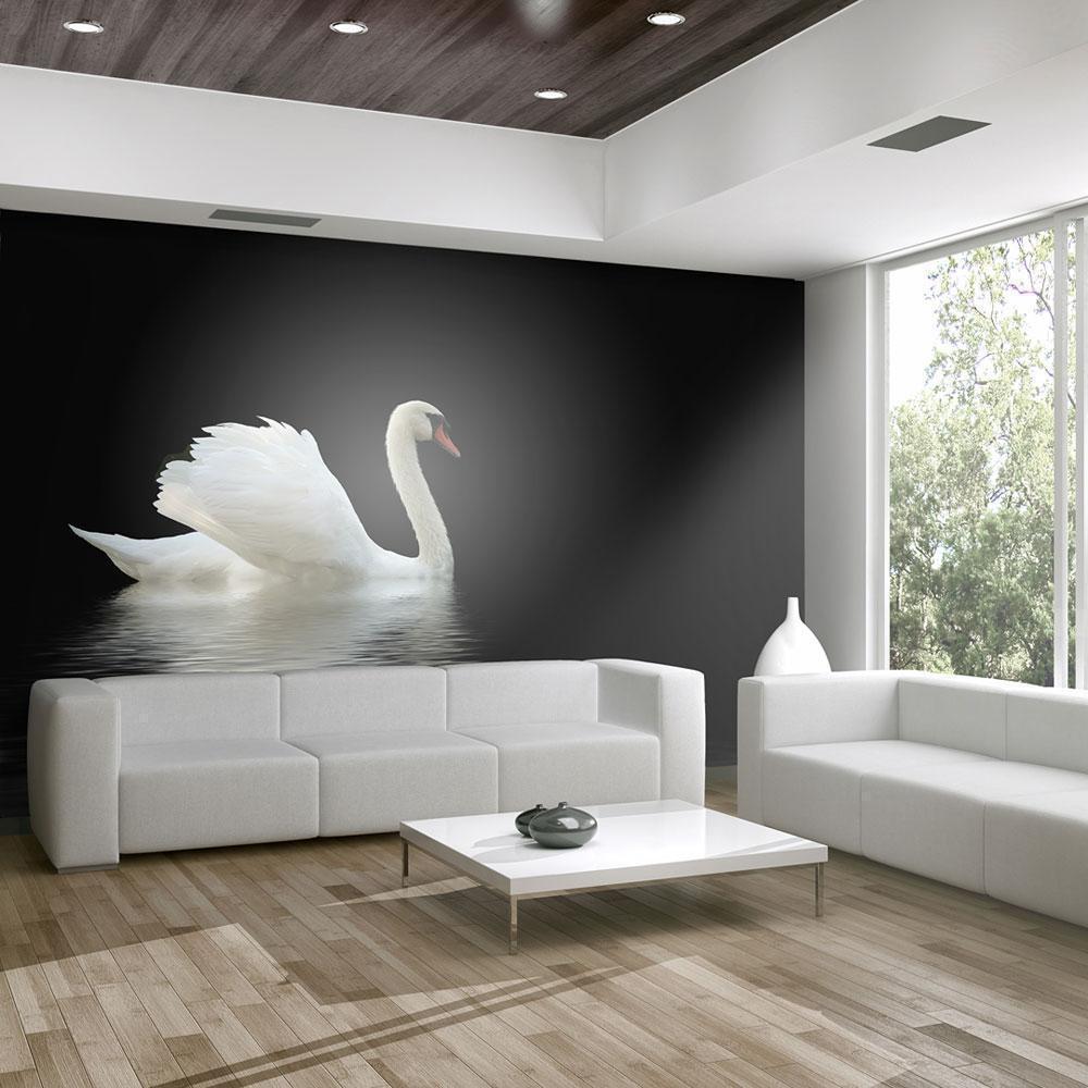 Wall Mural - swan (black and white)-Wall Murals-ArtfulPrivacy