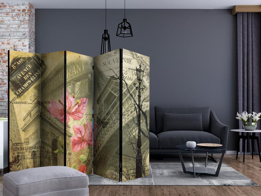 Room Divider - Bonjour Paris! II- A 5 Panel Folding Screen For Living rooms, bedrooms or home office, decorative folding screen made with wood and canvas