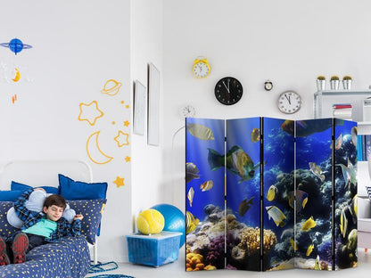 Room Divider - Underwater adventure II- A 5 Panel Folding Screen For Living rooms, bedrooms or home office, decorative folding screen made with wood and canvas