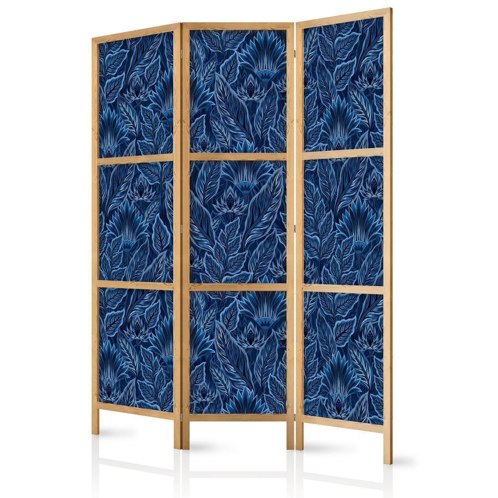 Japanese Room Divider - Dense Vegetation - Botanical Patterns in Illustrative Style Blue