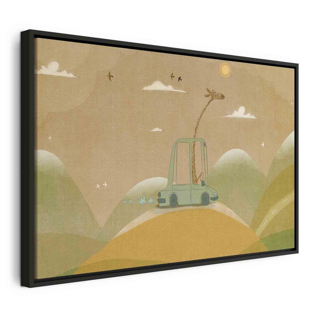 Canvas Print - Dreamy Traveler - A Cheerful Giraffe Driving a Car on a Sunny Day