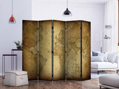 Decorative partition-Room Divider - Old map II-Folding Screen Wall Panel by ArtfulPrivacy
