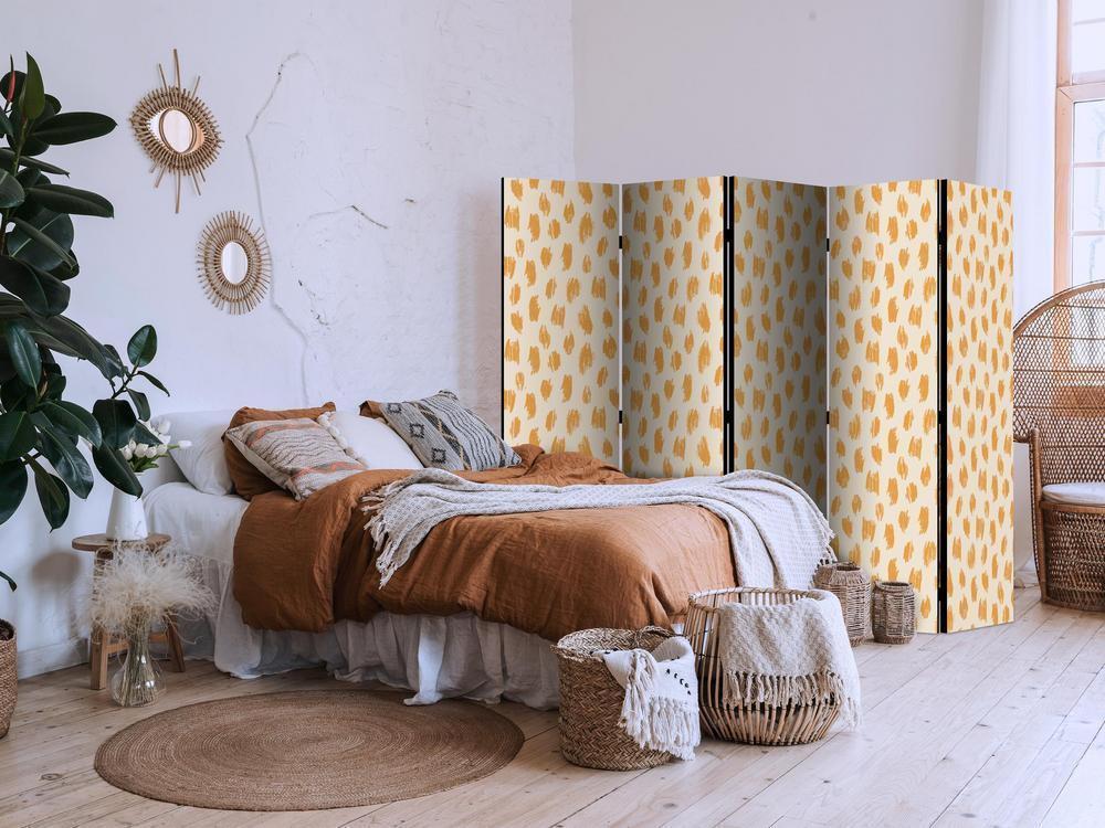 Room Divider - Drawn Pattern in Spots and Dots - in Shades of Orange and Ecru