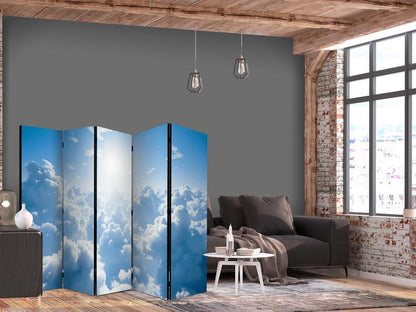 Room Divider - Heavenly Calm: Warm Rays of the Sun- A 5 Panel Folding Screen For Living rooms, bedrooms or home office, decorative folding screen made with wood and canvas