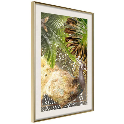 Golden Art Poster - Fairy-Tale Peacock in the Jungle-artwork for wall with acrylic glass protection