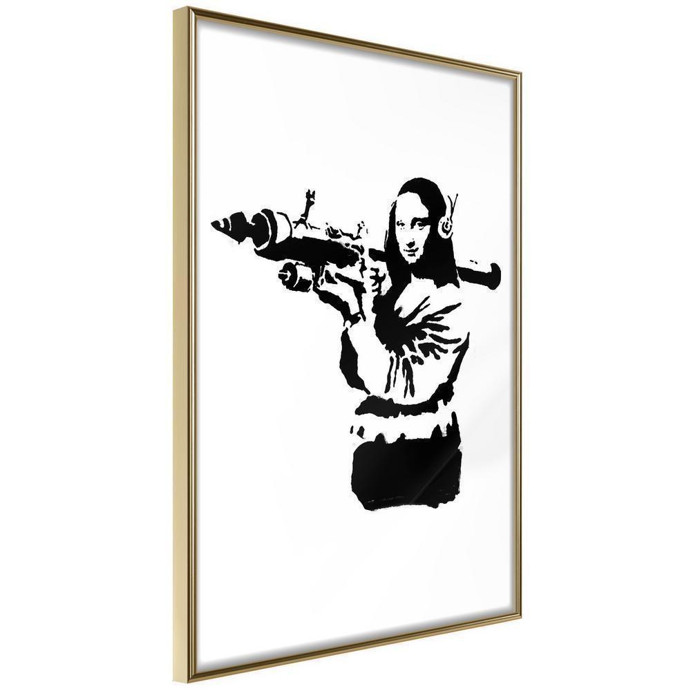 Urban Art Frame - Banksy: Mona Lisa with Bazooka II-artwork for wall with acrylic glass protection