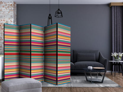 Room Divider - Subdued stripes II- A 5 Panel Folding Screen For Living rooms, bedrooms or home office, decorative folding screen made with wood and canvas