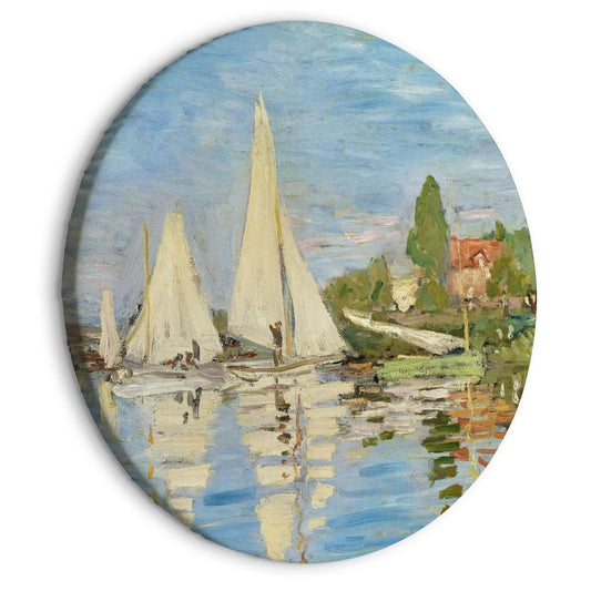 Circle shape wall decoration with printed design - Round Canvas Print - Round Regatta in Argenteuil Claude Monet - The Landscape of Sailboats on the River - ArtfulPrivacy