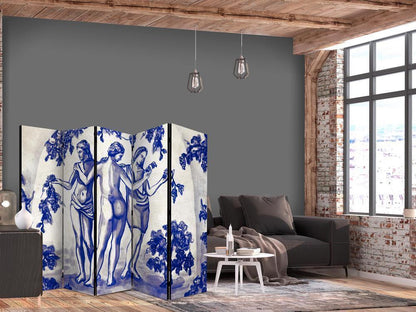 Room Divider - Three Graces - Women Among Grapevines Inspired by Ancient Painting- A 5 Panel Folding Screen For Living rooms, bedrooms or home office, decorative folding screen made with wood and canvas