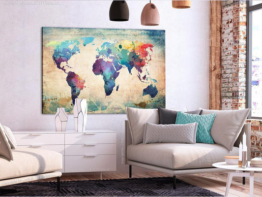 Cork board Canvas with design - Decorative Pinboard - Colorful World Map-ArtfulPrivacy