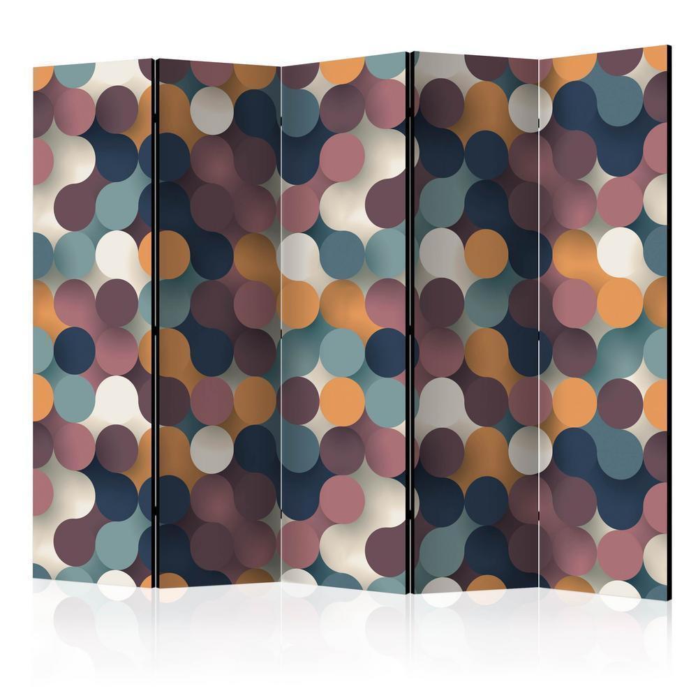 Room Divider - Colourful Particles II- A 5 Panel Folding Screen For Living rooms, bedrooms or home office, decorative folding screen made with wood and canvas