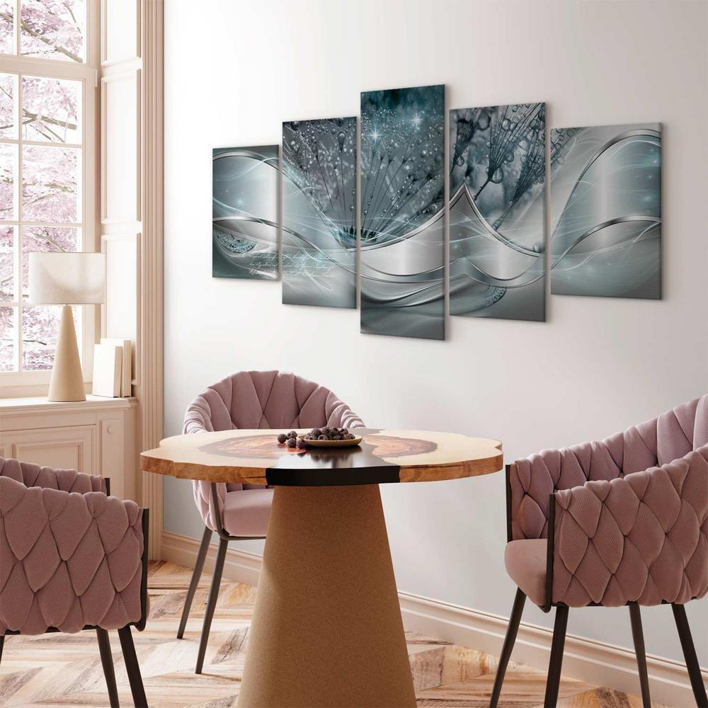 Canvas Print - Sparkling Dandelions (5 Parts) Blue Wide