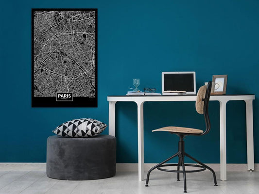 Canvas Print - Dark Map of Paris (1 Part) Vertical-ArtfulPrivacy-Wall Art Collection