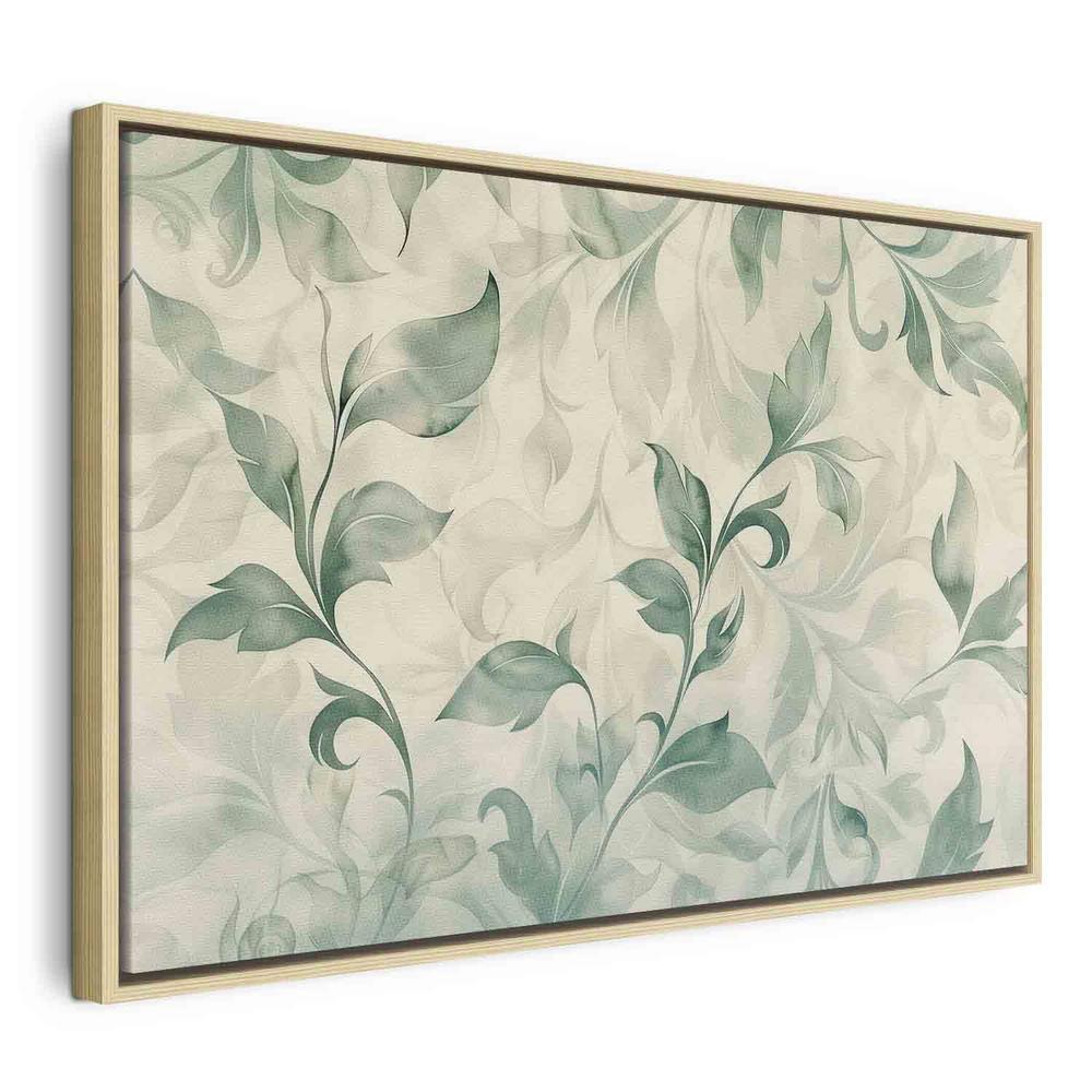 Impression sur toile - Motif botanique aquarelle Feuilles délicates vert-beige