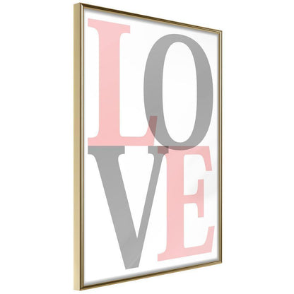 Typography Framed Art Print - Grey-Pink Love-artwork for wall with acrylic glass protection
