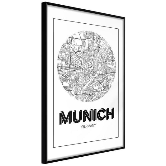 Wall Art Framed - City Map: Munich (Round)-artwork for wall with acrylic glass protection