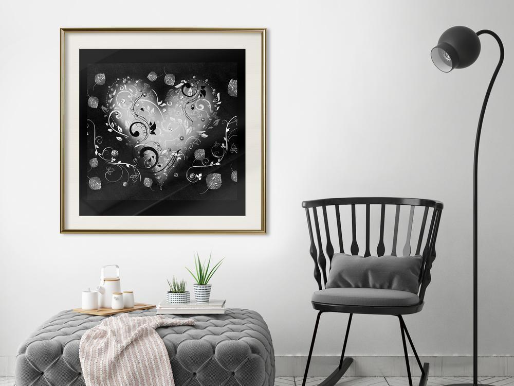 Black and White Framed Poster - Ornamented Heart-artwork for wall with acrylic glass protection