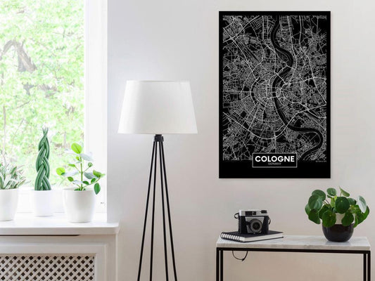 Canvas Print - Dark Map of Cologne (1 Part) Vertical