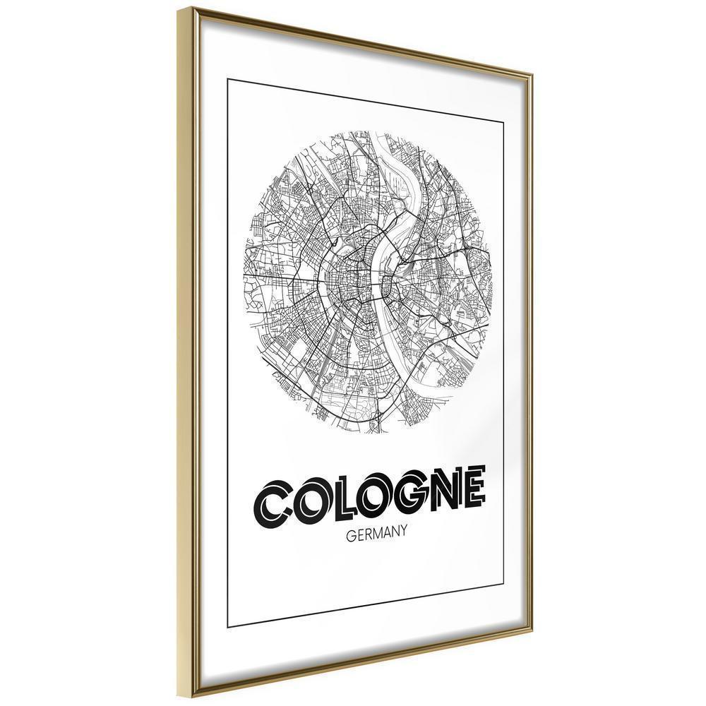 Wall Art Framed - City Map: Cologne (Round)-artwork for wall with acrylic glass protection