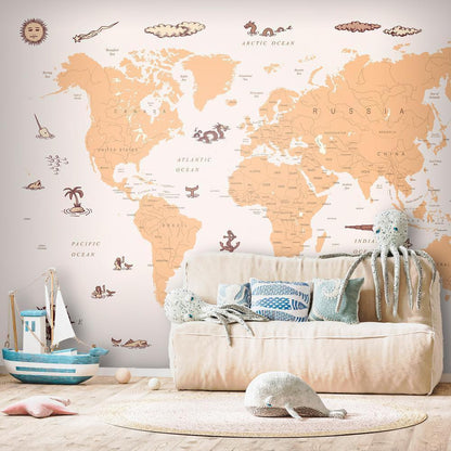 Wall Mural - Sea Wolf Map - Countries With Pirate Illustrations-Wall Murals-ArtfulPrivacy
