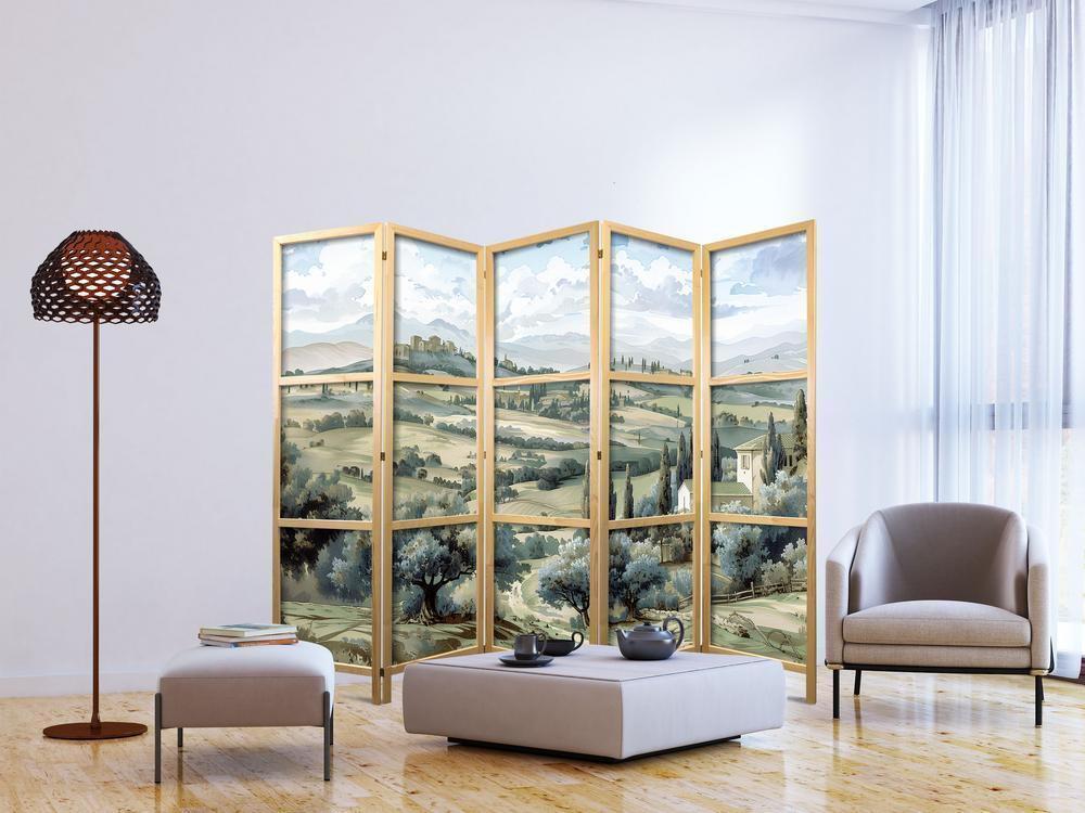 Japanese Room Divider - Landscape with Green Fields and Trees - Tuscan sunny view