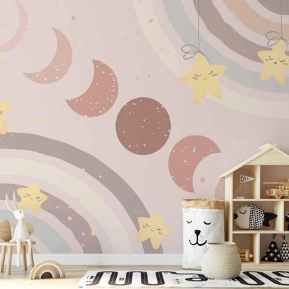 Wall Mural - Phases of the Moon Among Stars and Rainbows