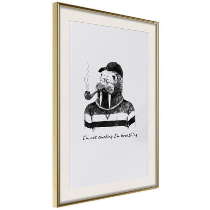 Black and White Framed Poster - Captain Walrus-artwork for wall with acrylic glass protection