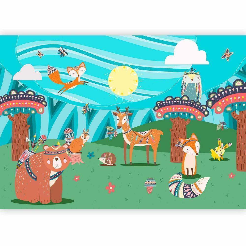 Wall Mural - Adventures in the forest - forest animals in an Indian theme for children