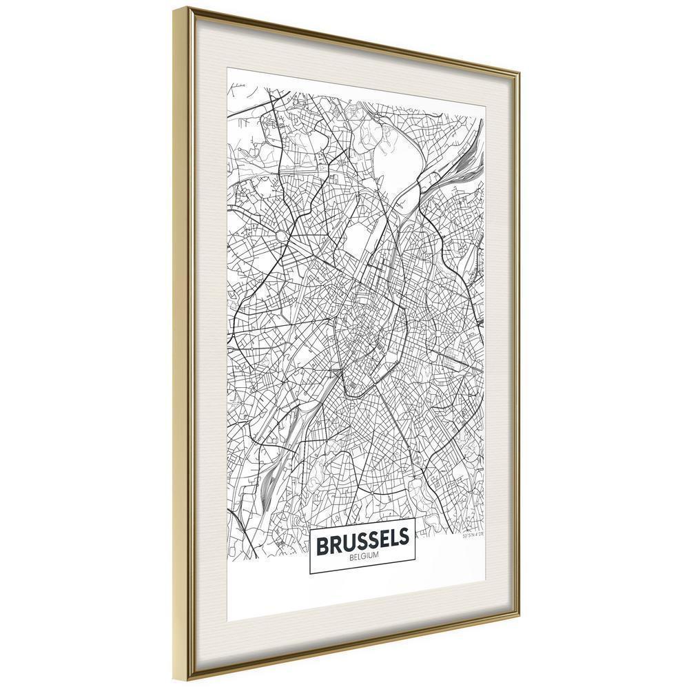 Wall Art Framed - City map: Brussels-artwork for wall with acrylic glass protection