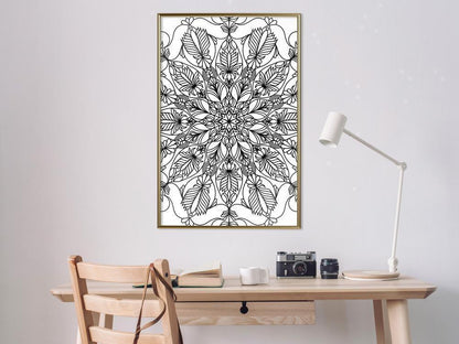 Black and White Framed Poster - Colour Your Own Mandala I-artwork for wall with acrylic glass protection