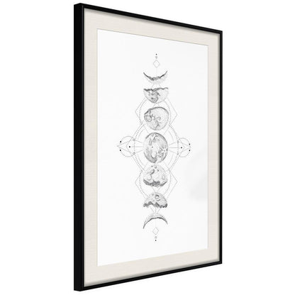 Black and White Framed Poster - Silver Globe-artwork for wall with acrylic glass protection