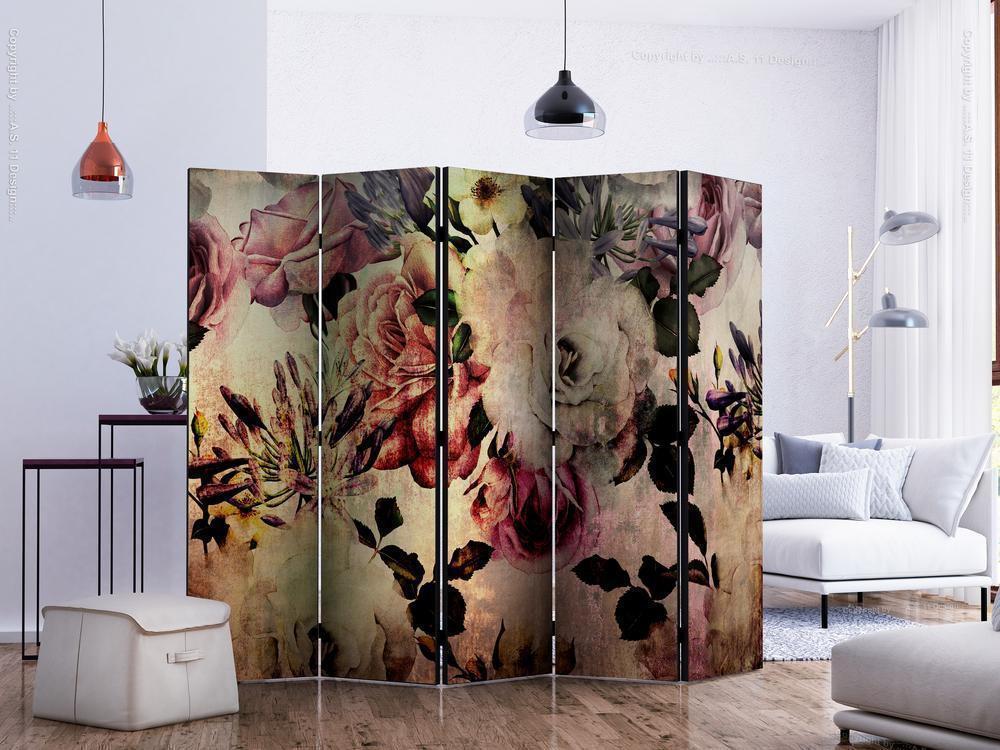 Decorative partition-Room Divider - Nostalgia Flowers II-Folding Screen Wall Panel by ArtfulPrivacy