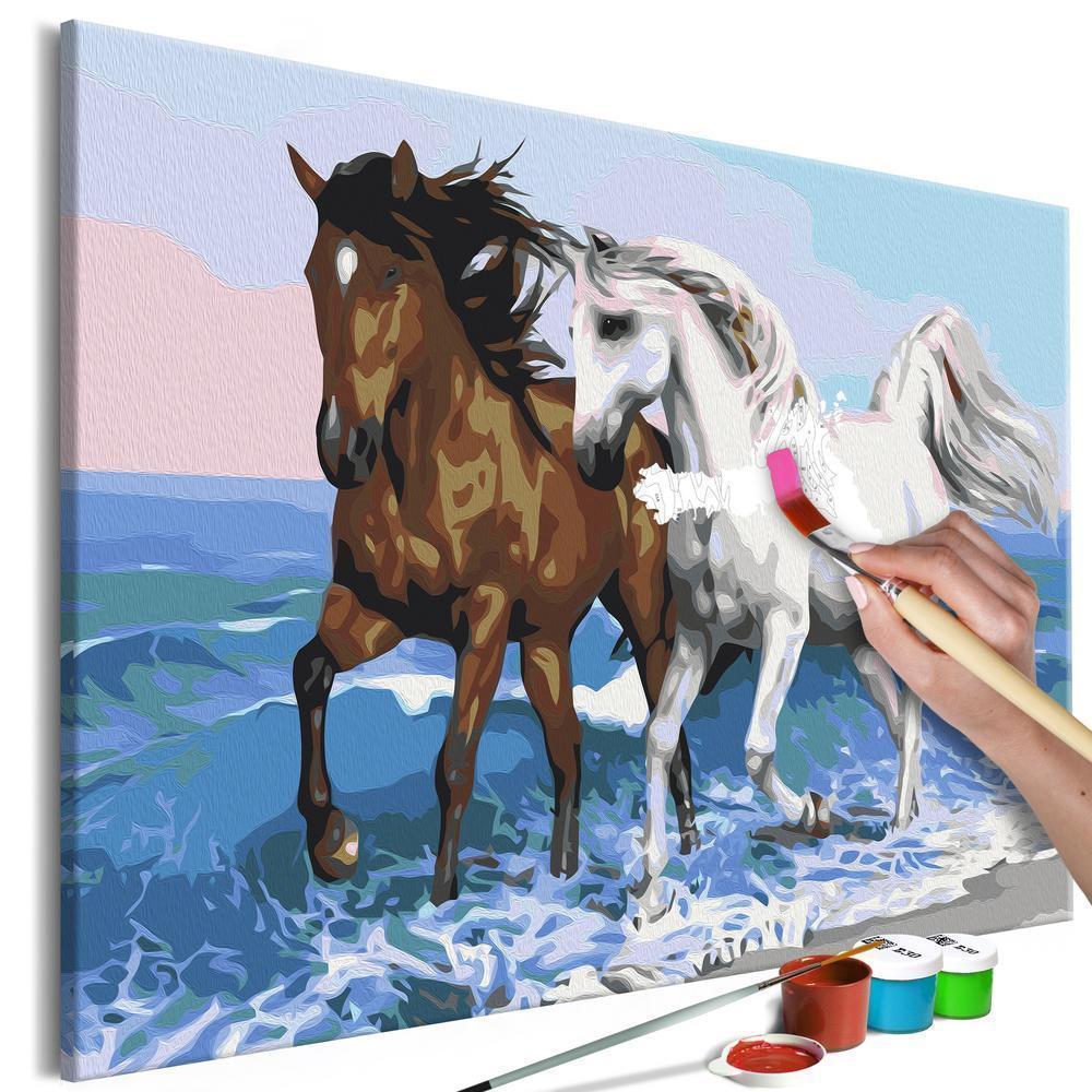 Start learning Painting - Paint By Numbers Kit - Horses at the Seaside - new hobby