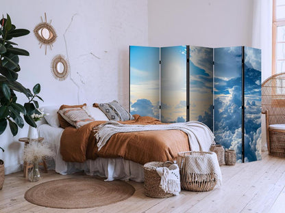 Room Divider - Symphony of Light: The Sun and Clouds Coordinating in a Beautiful Sky- A 5 Panel Folding Screen For Living rooms, bedrooms or home office, decorative folding screen made with wood and canvas