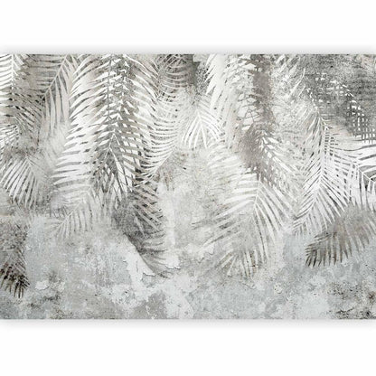 Wall Mural - Light and shadow - grey and white composition with floral motif and pattern