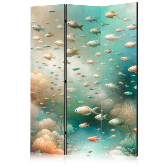 Room Divider - Spectacular Underwater Landscape - Fish in an Underwater World in Turquoise Blue Beige and Delicate Orange Colors