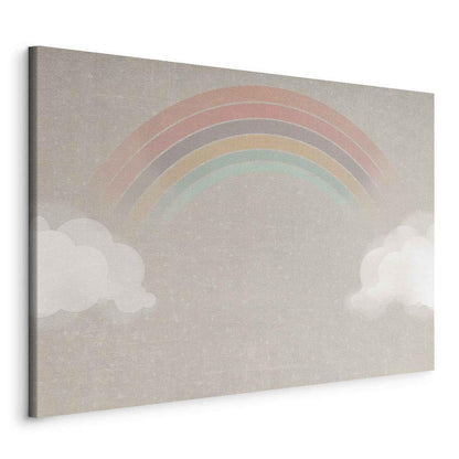 Canvas Print - Rainy June - Colorful Rainbow Emerging from Clouds on a Bright Background