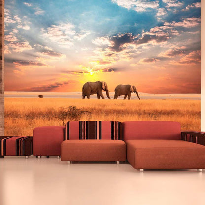 Wall Mural - African savanna elephants-Wall Murals-ArtfulPrivacy