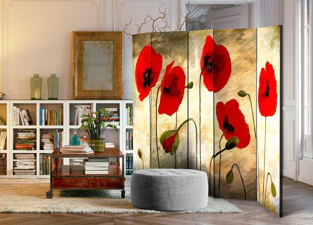 Decorative partition-Room Divider - Golden Field of Poppies II-Folding Screen Wall Panel by ArtfulPrivacy