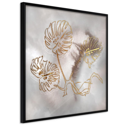 Golden Art Poster - Golden Monstera Leaves-artwork for wall with acrylic glass protection